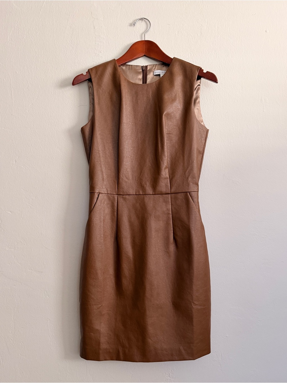 Honey & Beau Brown Faux Leather Sheath Dress Sz 4
